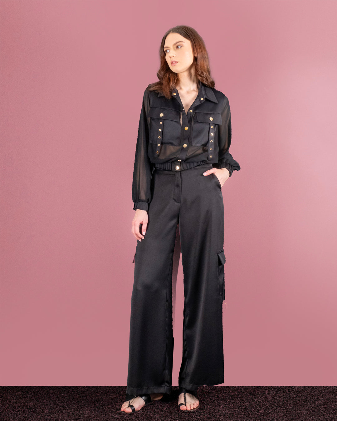 Jacket-Trousers Set with Snaps on the Front and Elastic Waist and Sleeves