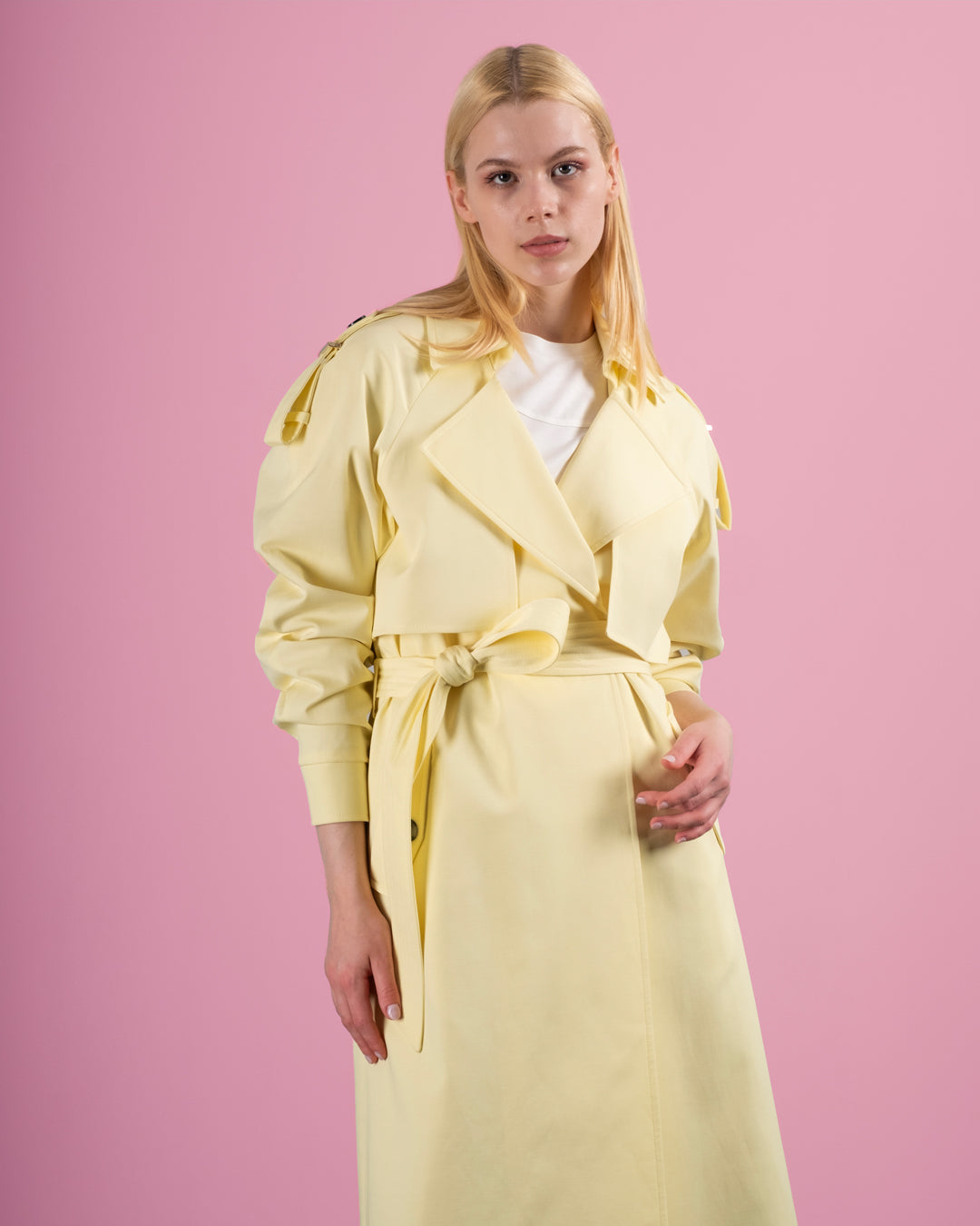 Wide Collar Shoulder Epaulette Belted Trench Coat