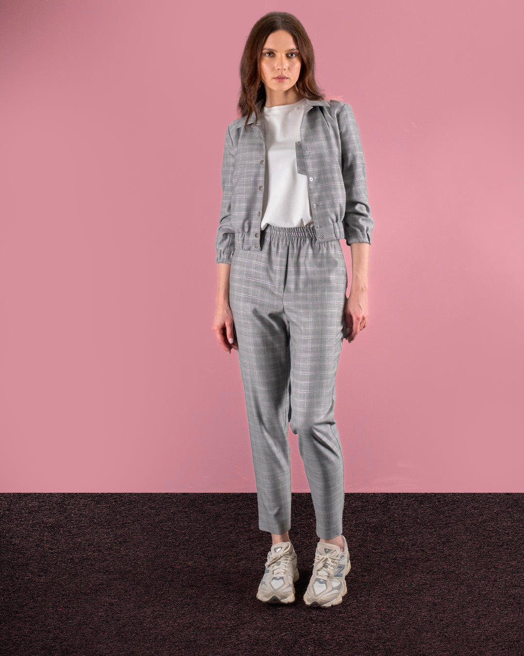 Jacket-Trousers Set with Elastic Waist and Sleeves and Snaps on the Front