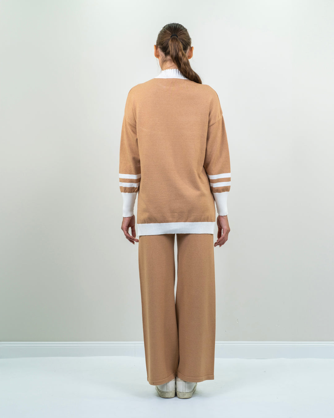 Half Turtleneck Knitwear Sweater with Pockets - Trouser Set