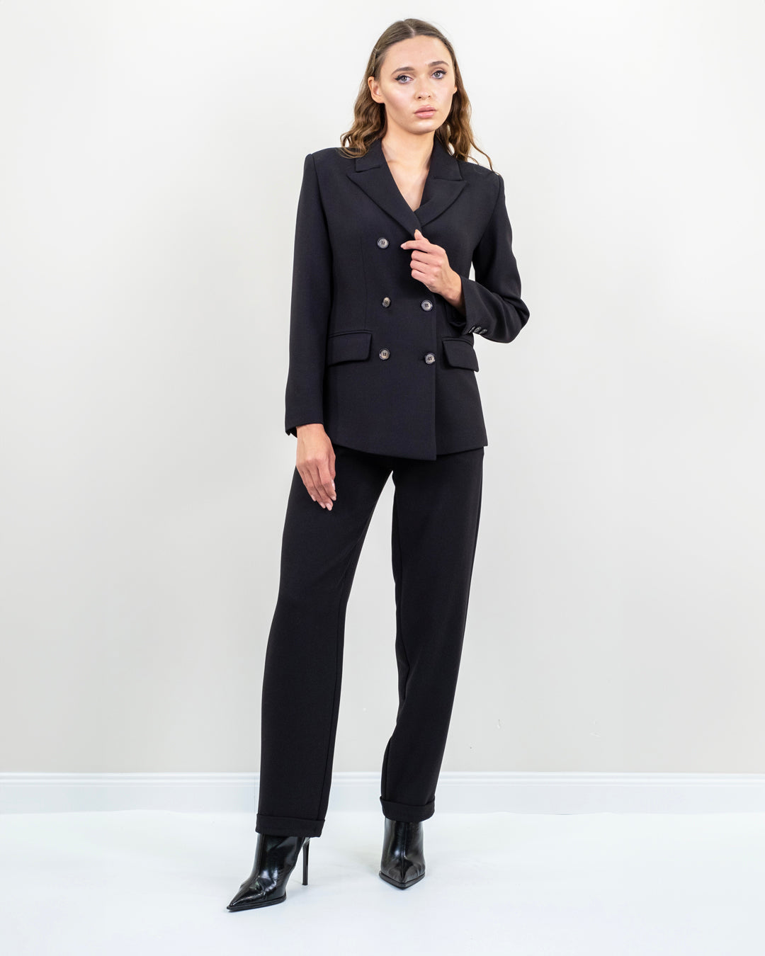 Double Breasted Collar Button Detailed Jacket - Trousers (Elastic Waist) Suit