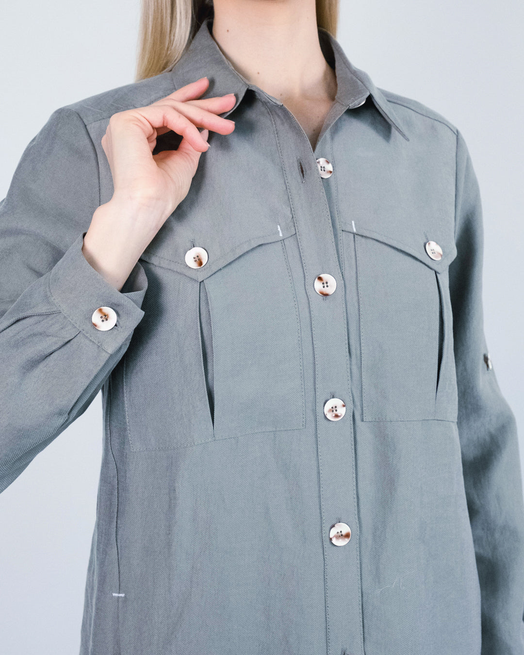 Pocket Detail Buttoned Shirt-Pants Set