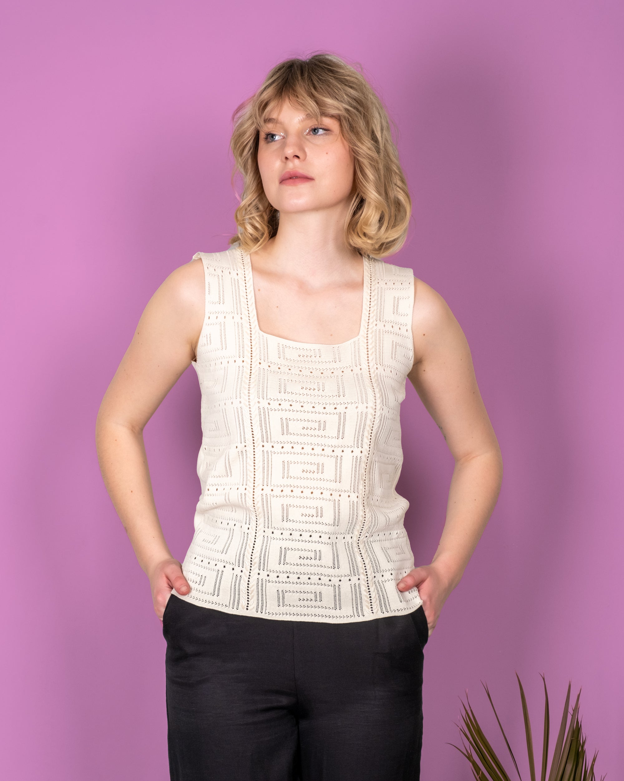 Knitted Sleeveless Blouse with Beaded Front
