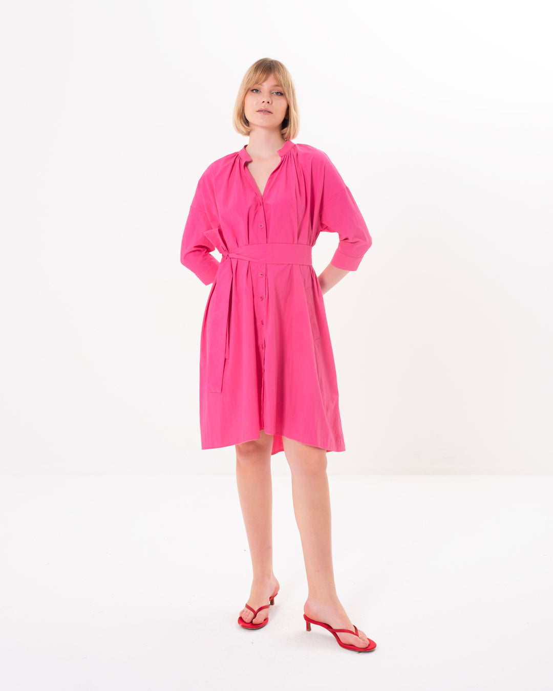 Button-Front Belted Dress