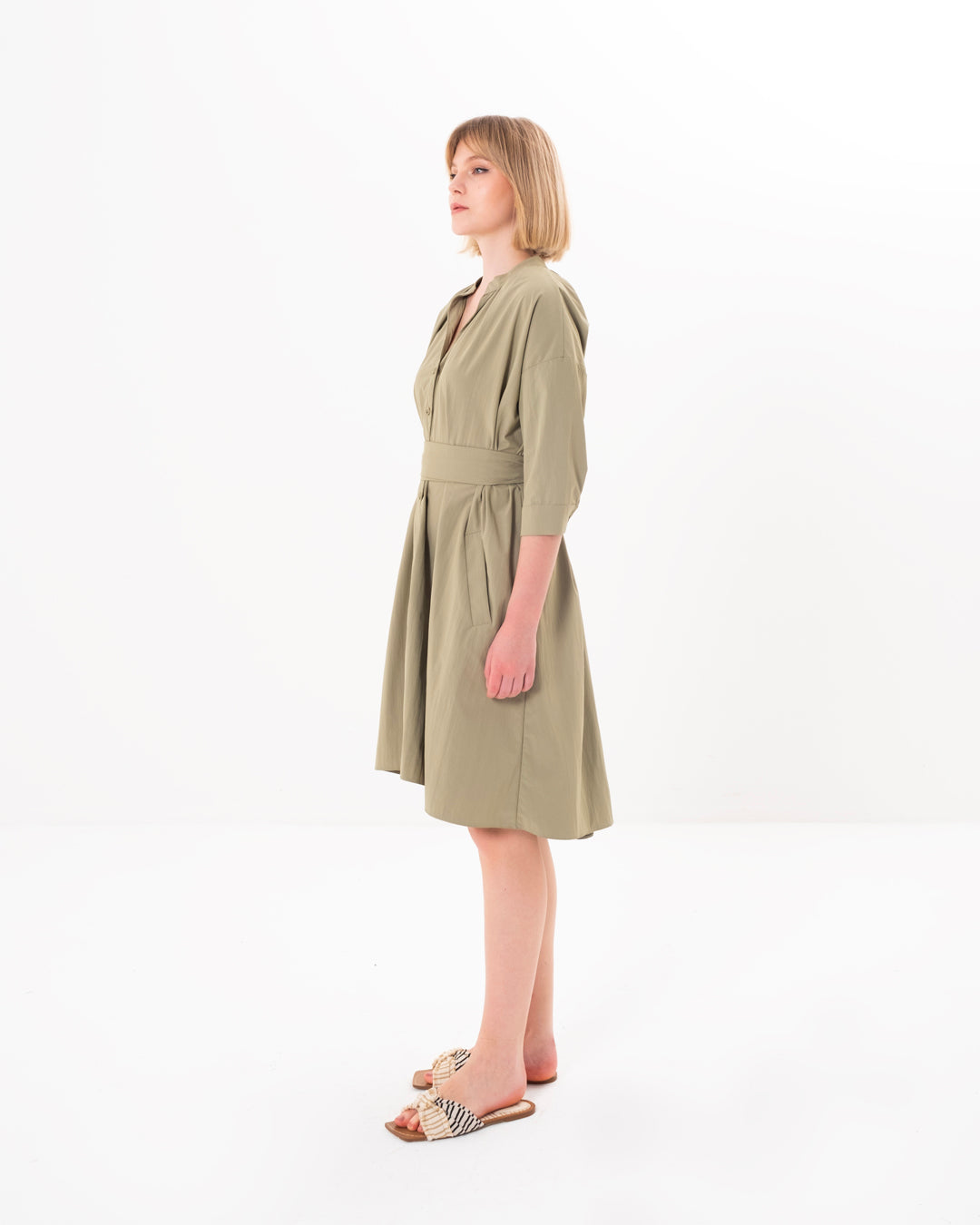 Button-Front Belted Dress