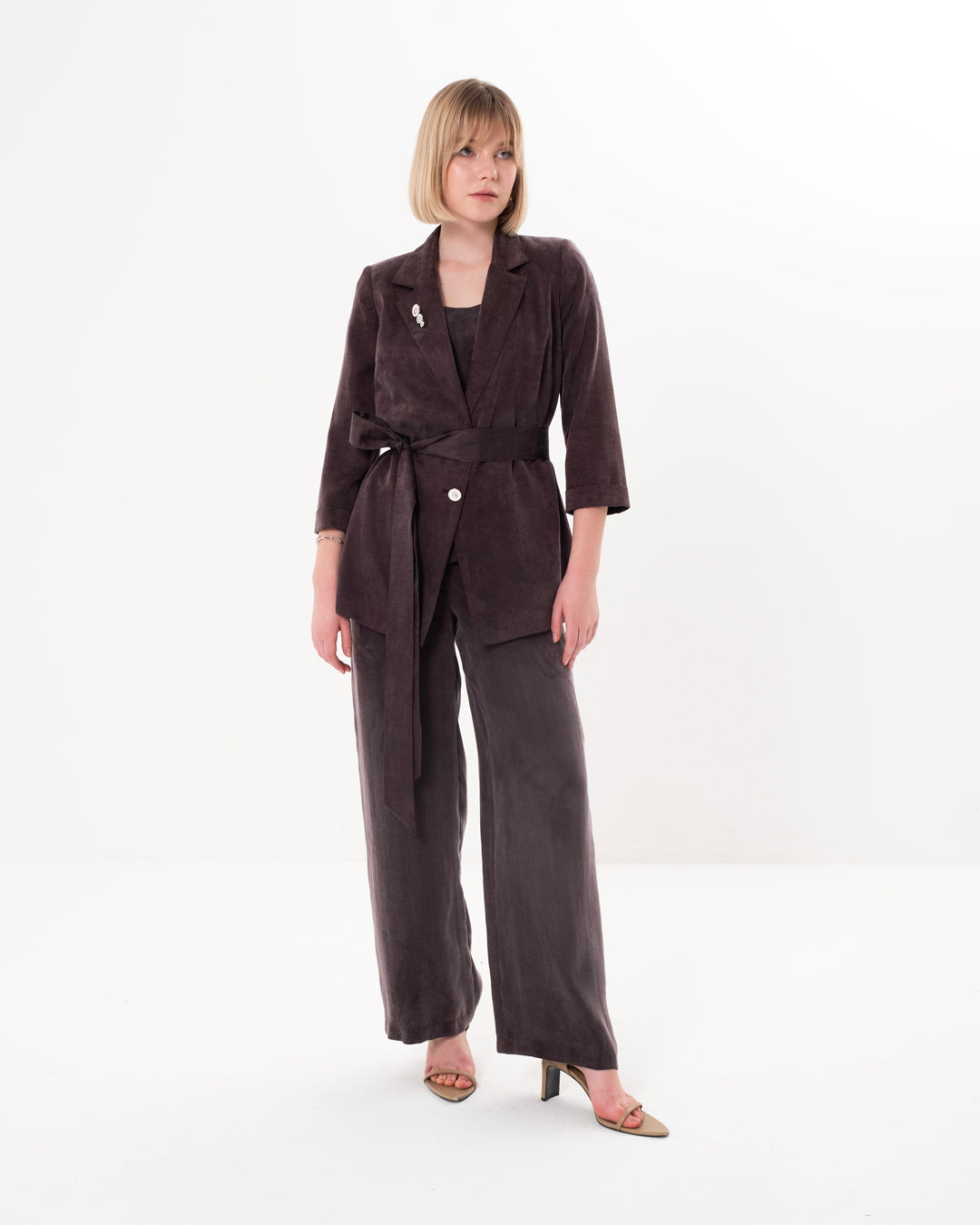 Belted Jacket-Athlete-Elastic Waist Trousers Set