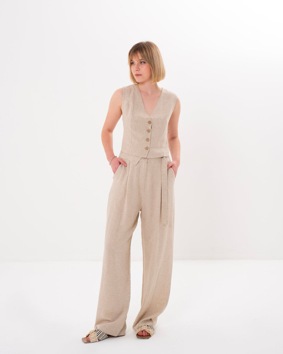 Button-Front Vest-Pants Set