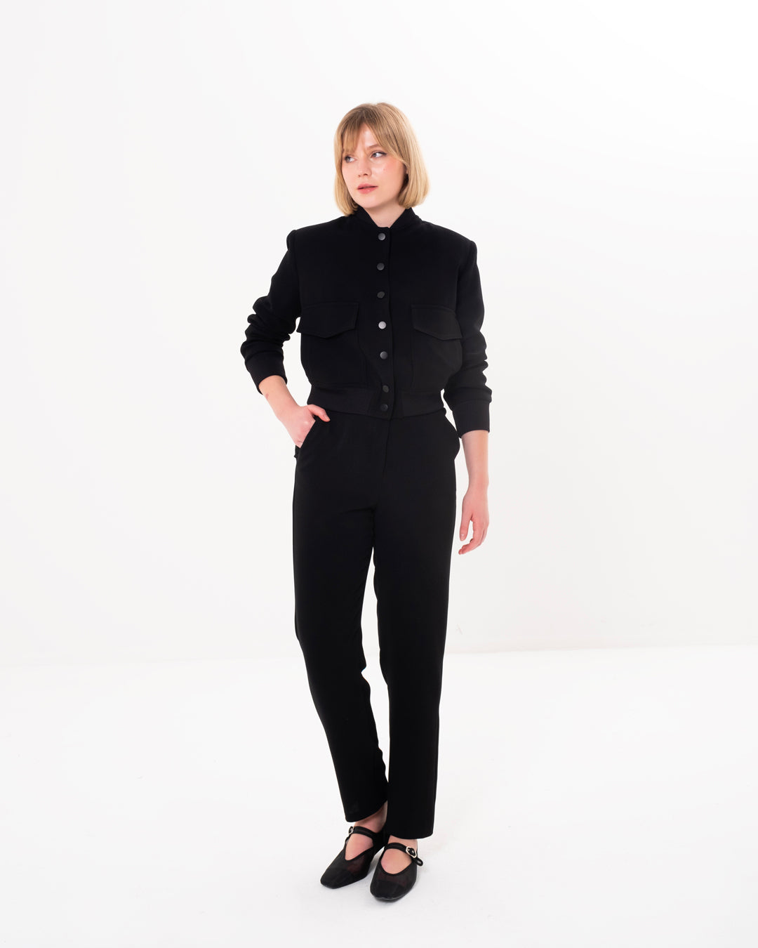 Jacket-Trousers Set with Elasticated Collar, Sleeves and Waist