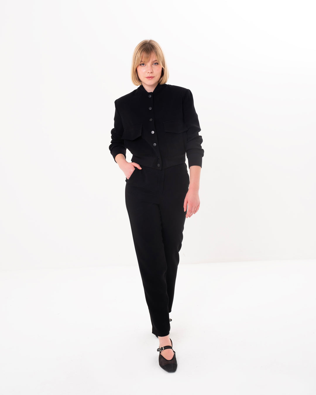 Jacket-Trousers Set with Elasticated Collar, Sleeves and Waist