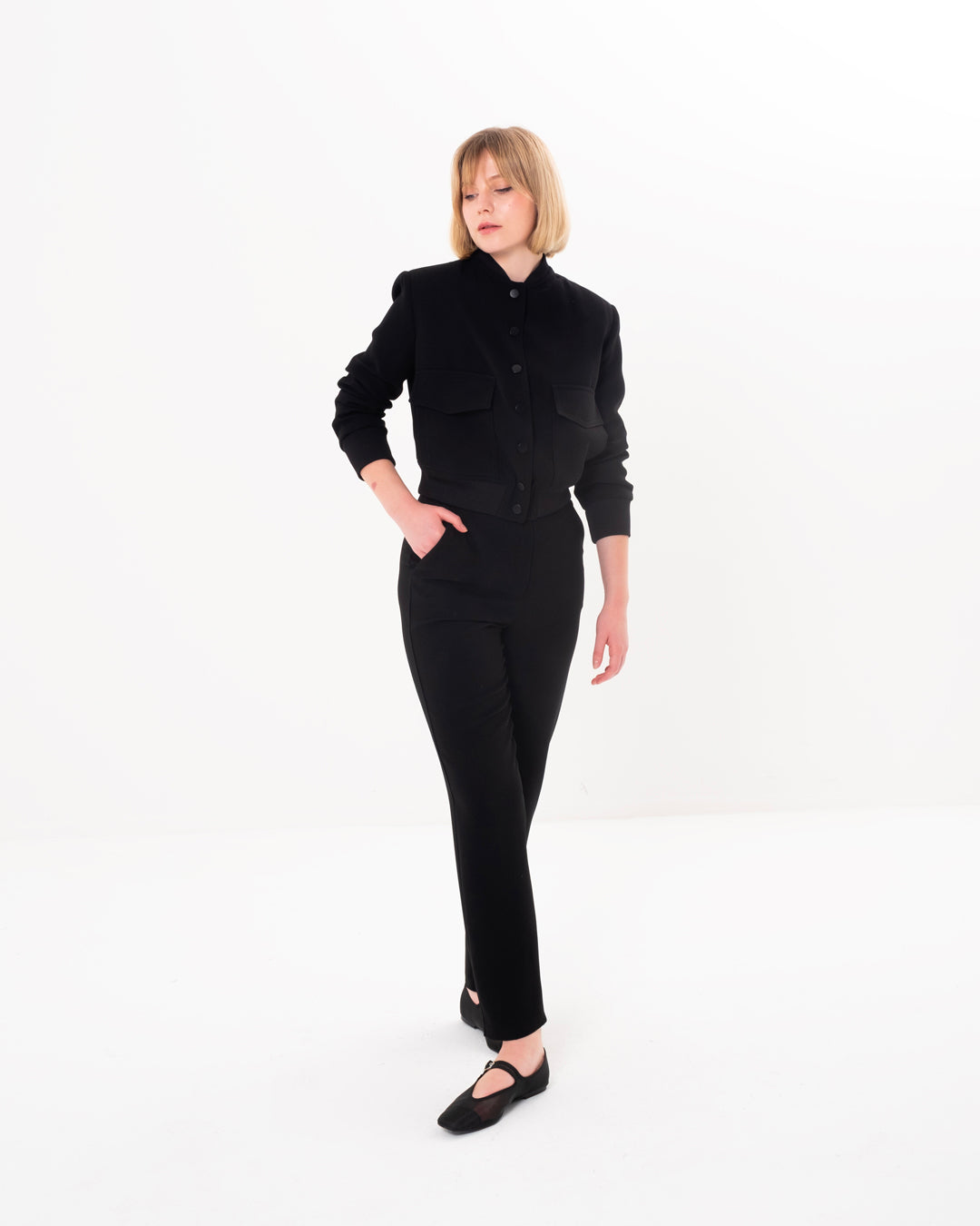 Jacket-Trousers Set with Elasticated Collar, Sleeves and Waist