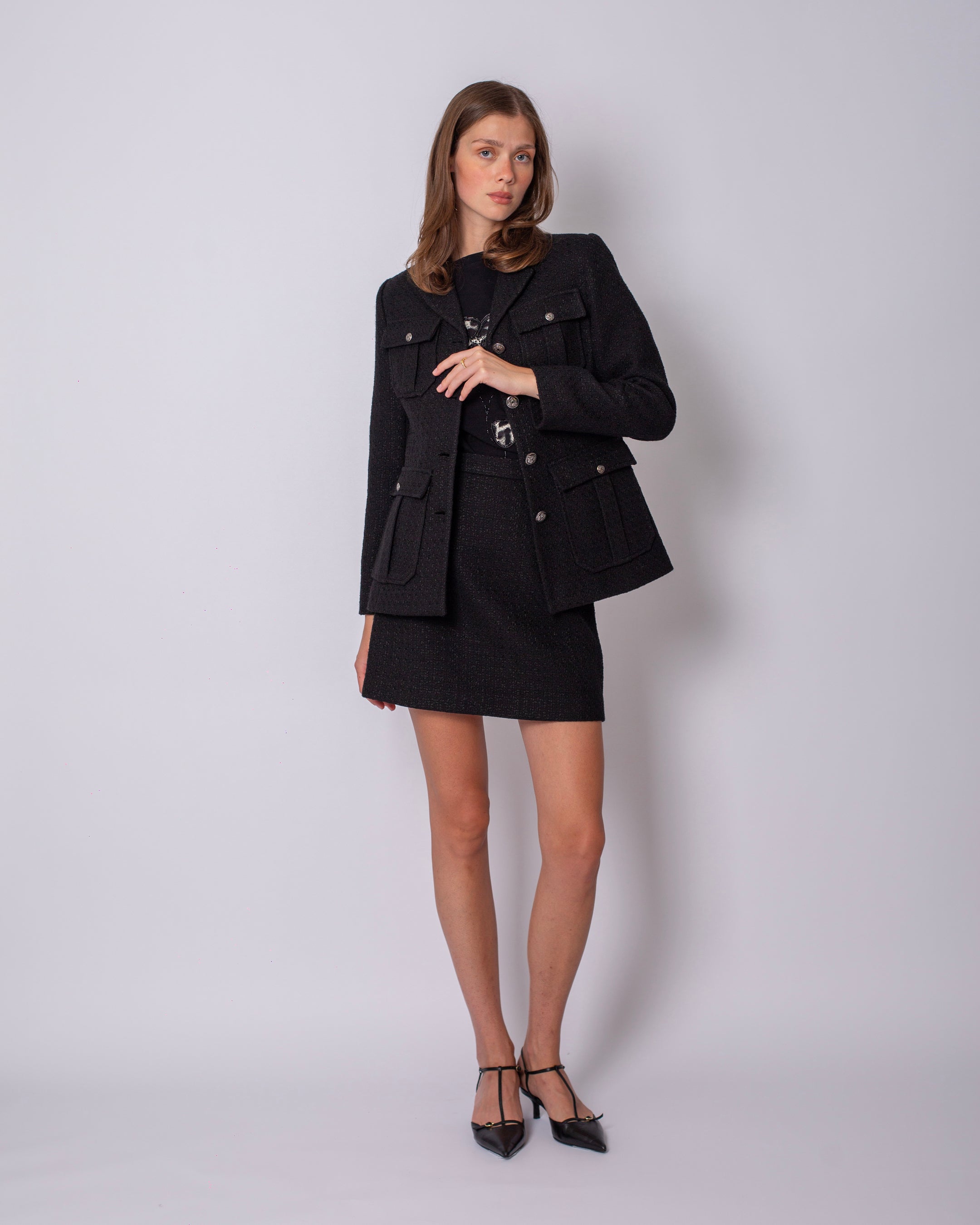 Button Detailed Jacket - Skirt Set