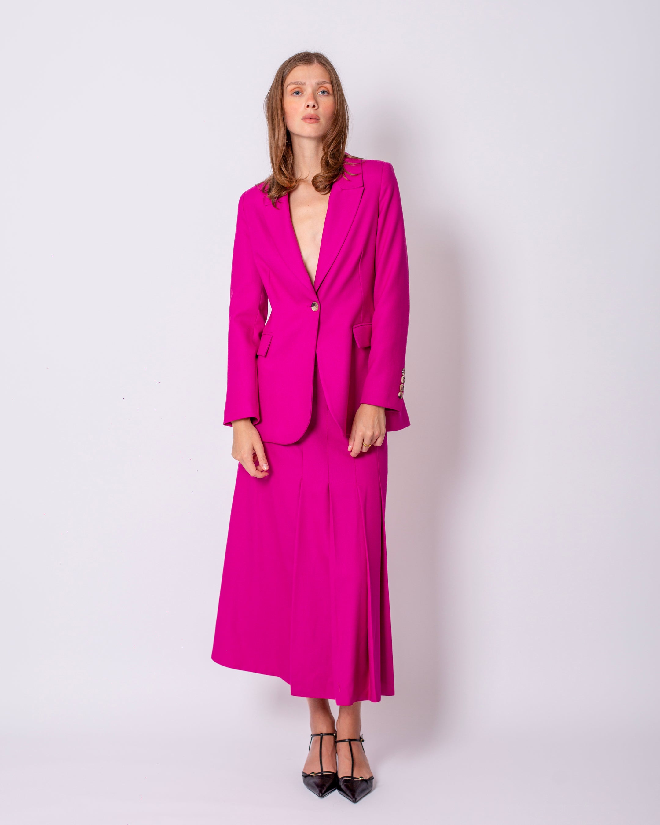 Double-Breasted Collar Button-Front Jacket - Long Skirt Suit