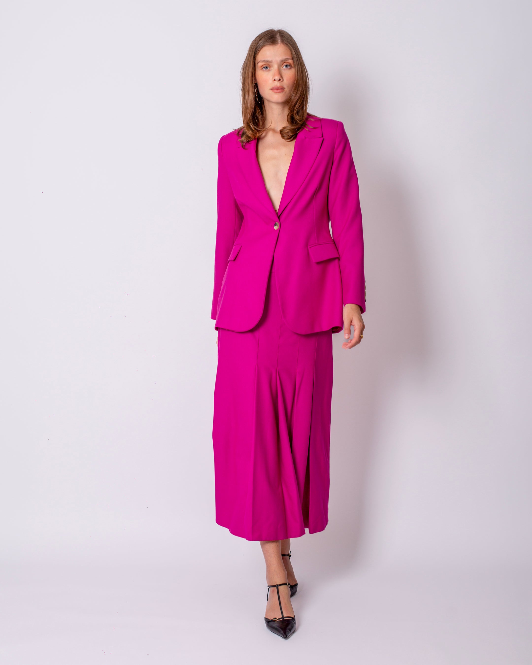 Double-Breasted Collar Button-Front Jacket - Long Skirt Suit