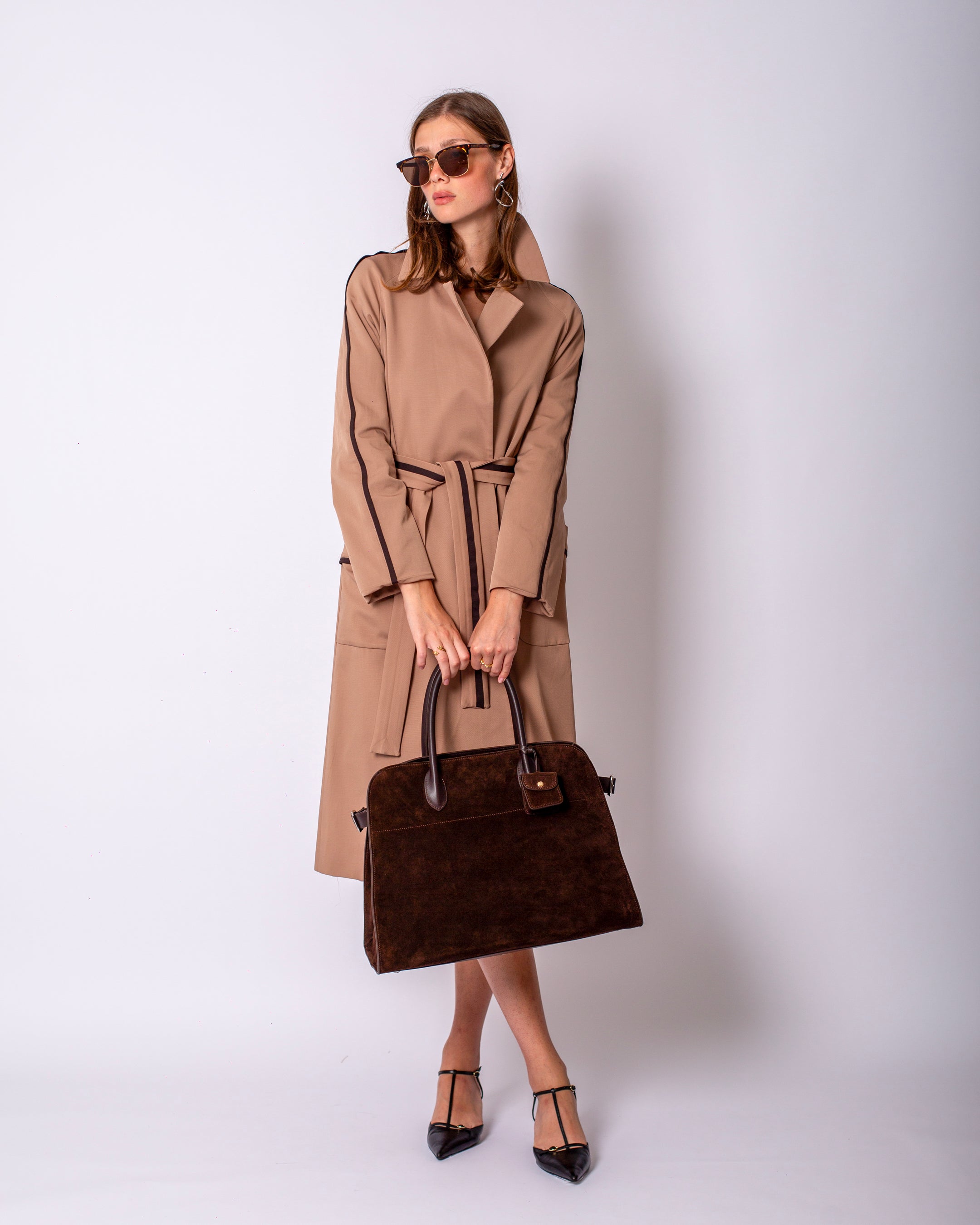 Cool Shine Brown Stripe Detailed Trench Coat