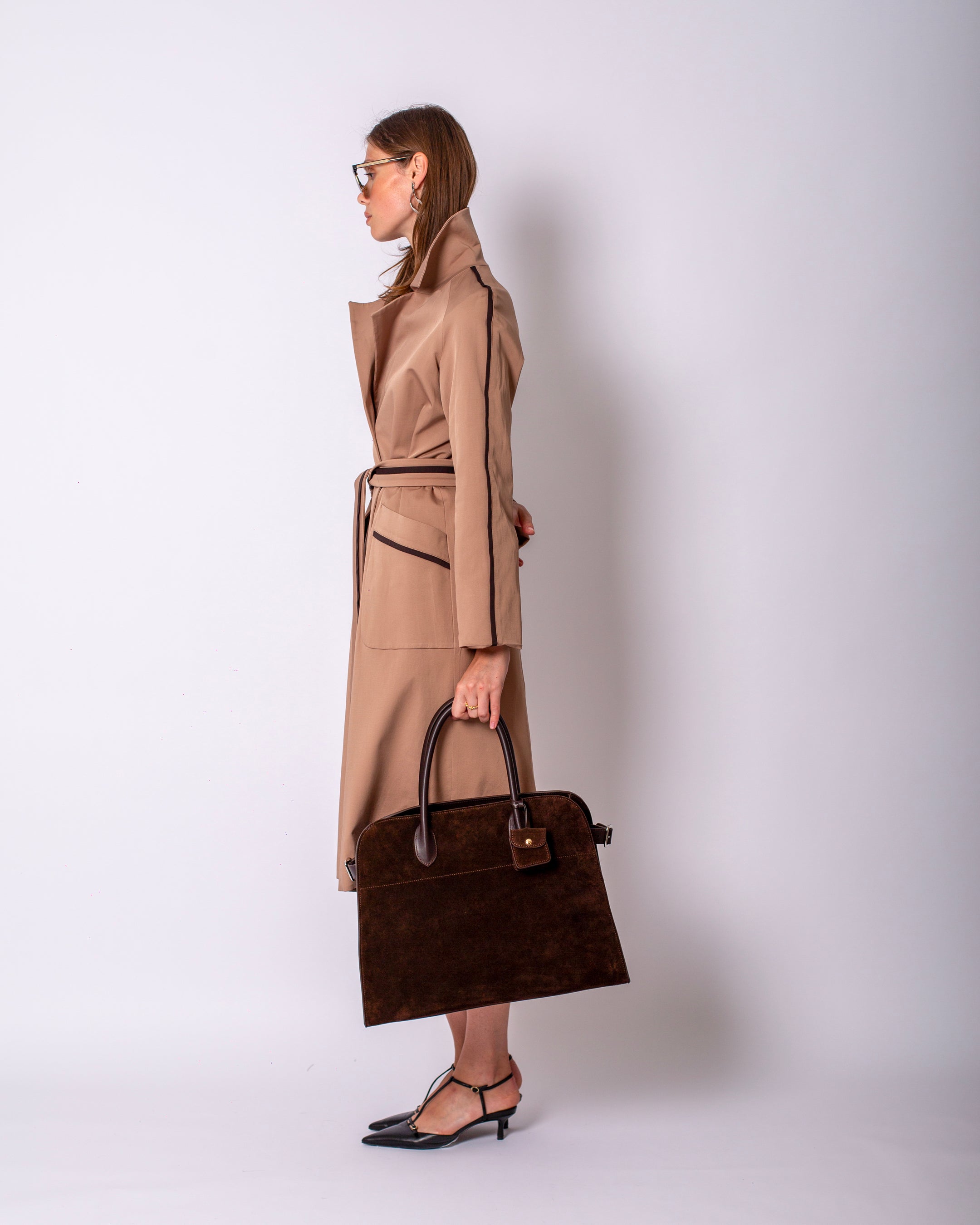 Cool Shine Brown Stripe Detailed Trench Coat