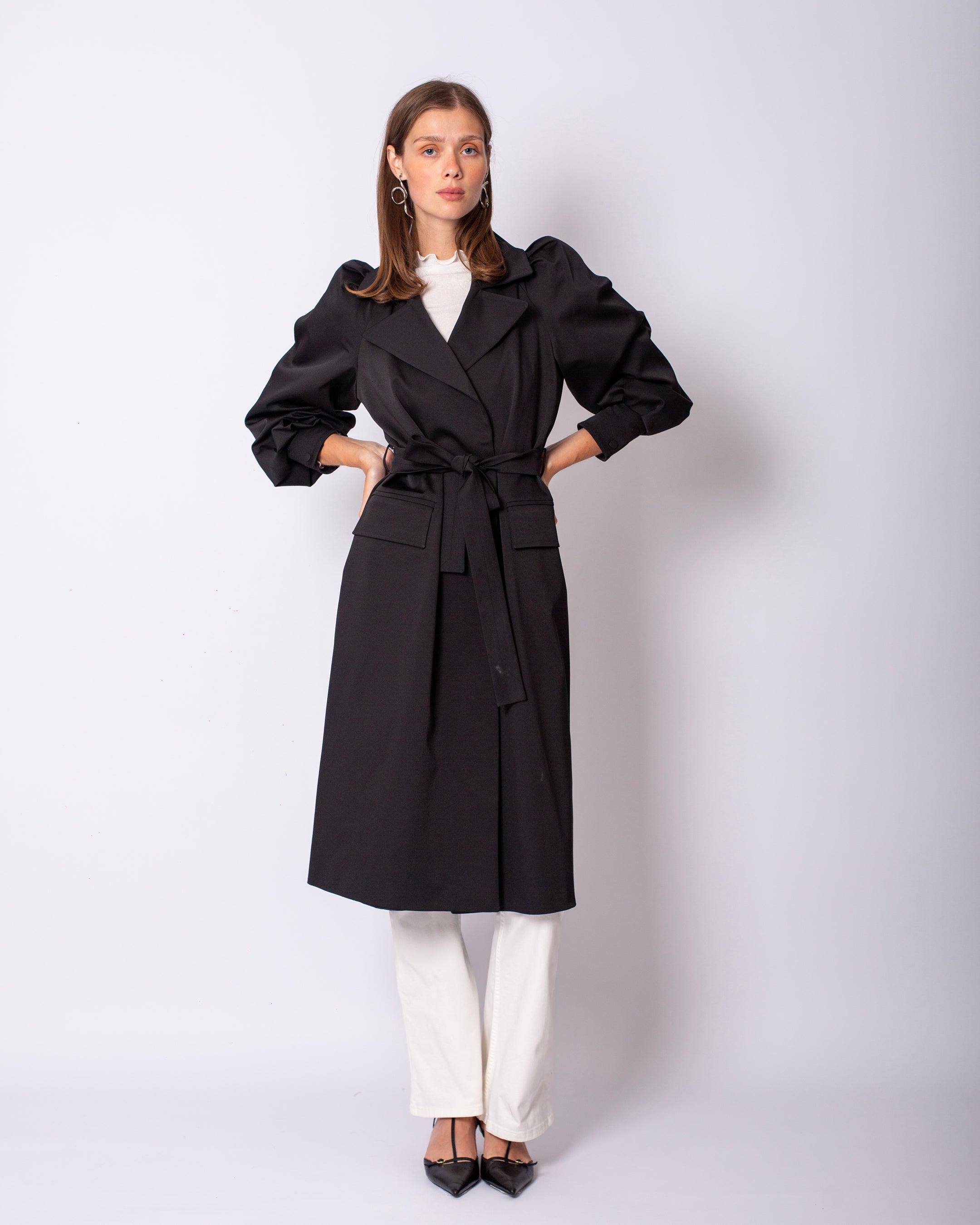 Romantic Ruffled Shoulder Trench Coat