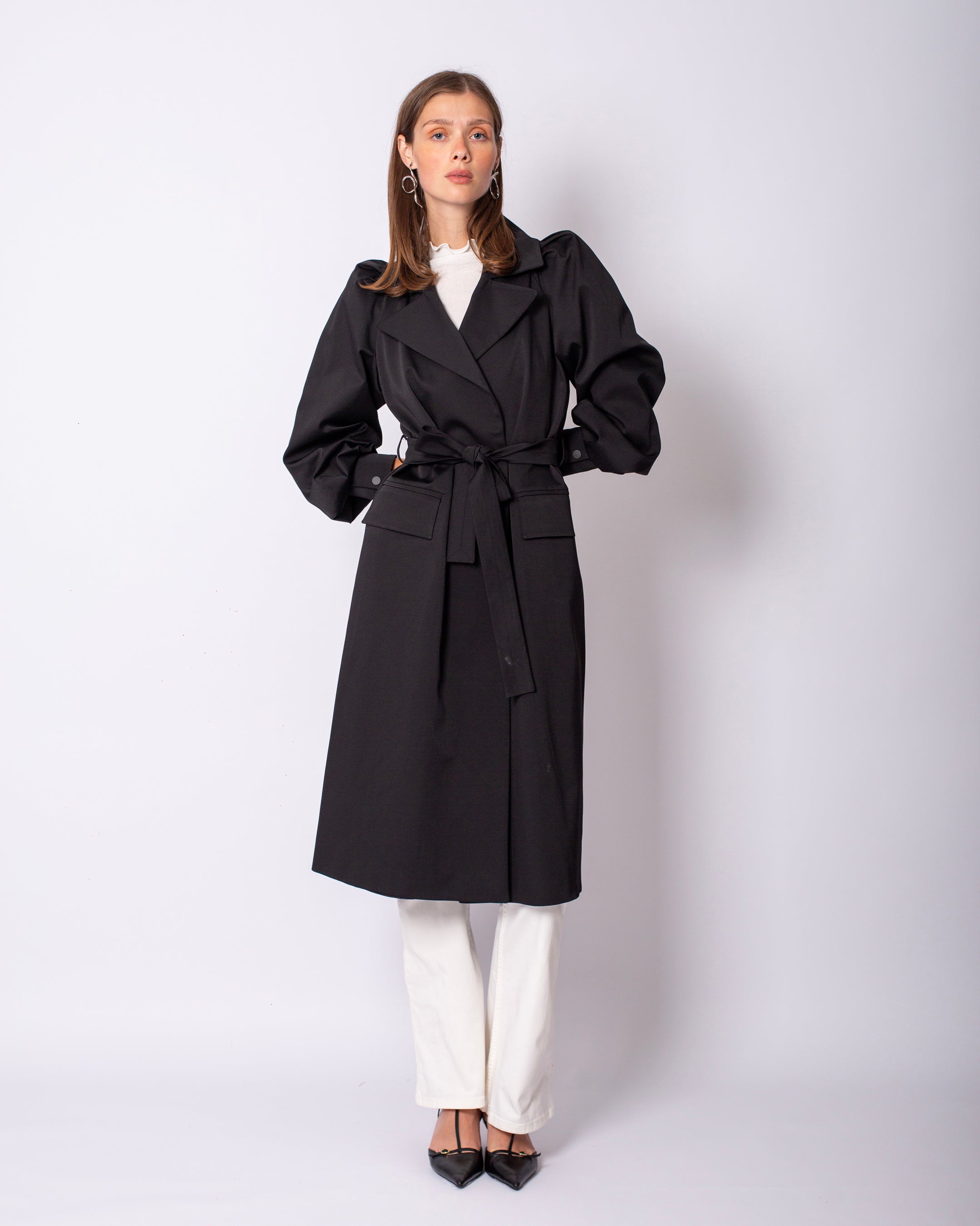 Romantic Ruffled Shoulder Trench Coat