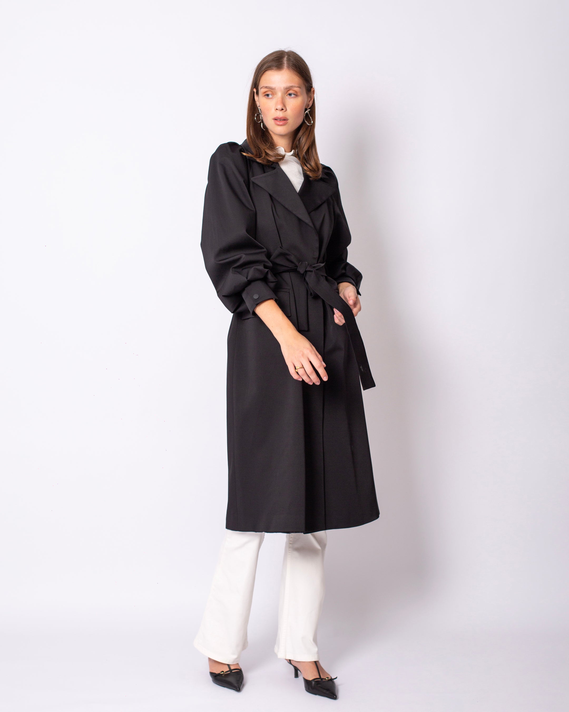 Romantic Ruffled Shoulder Trench Coat