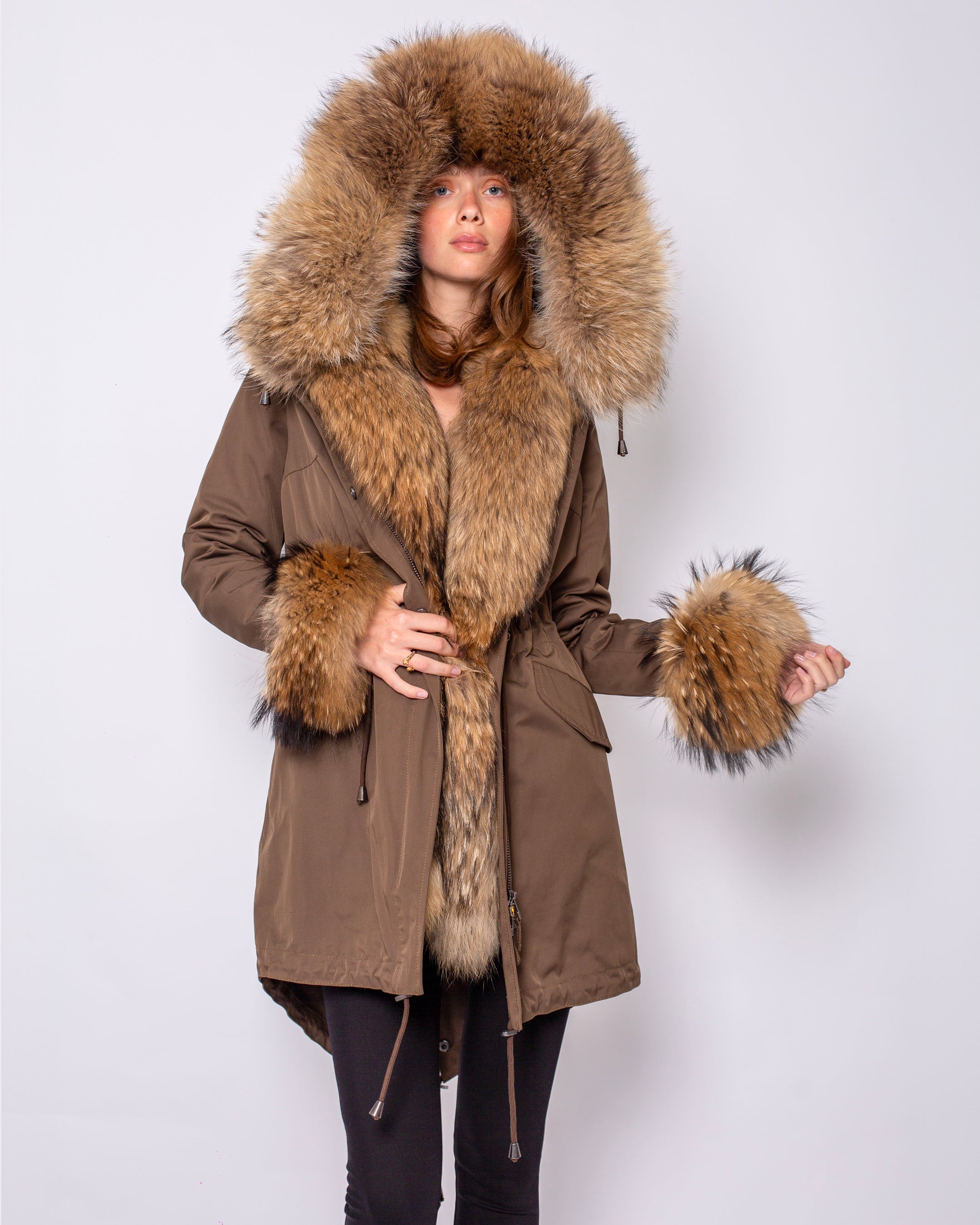 Collar and Front Fur Hooded Coat