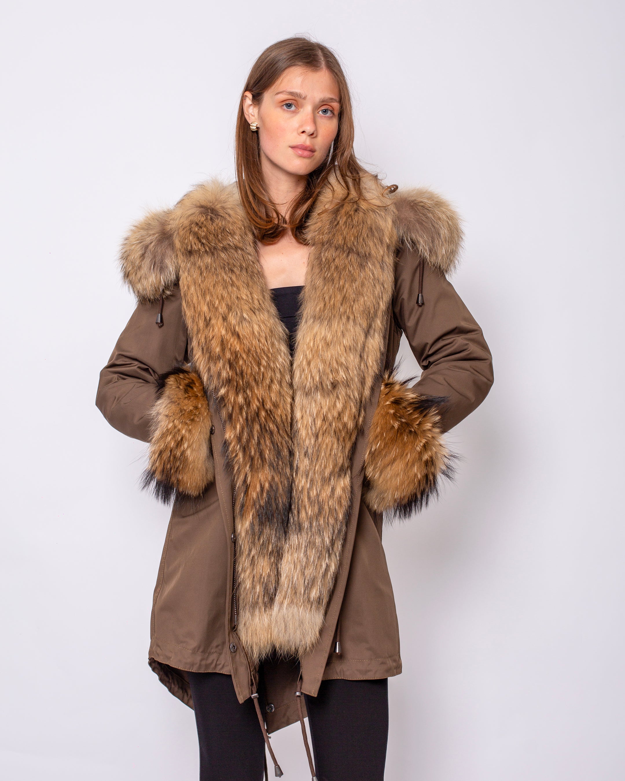 Collar and Front Fur Hooded Coat