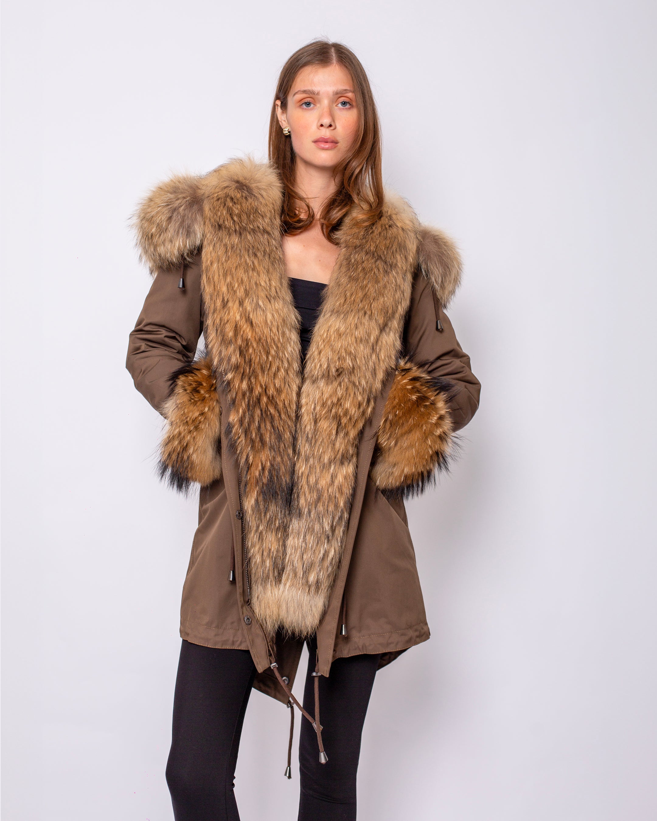 Collar and Front Fur Hooded Coat