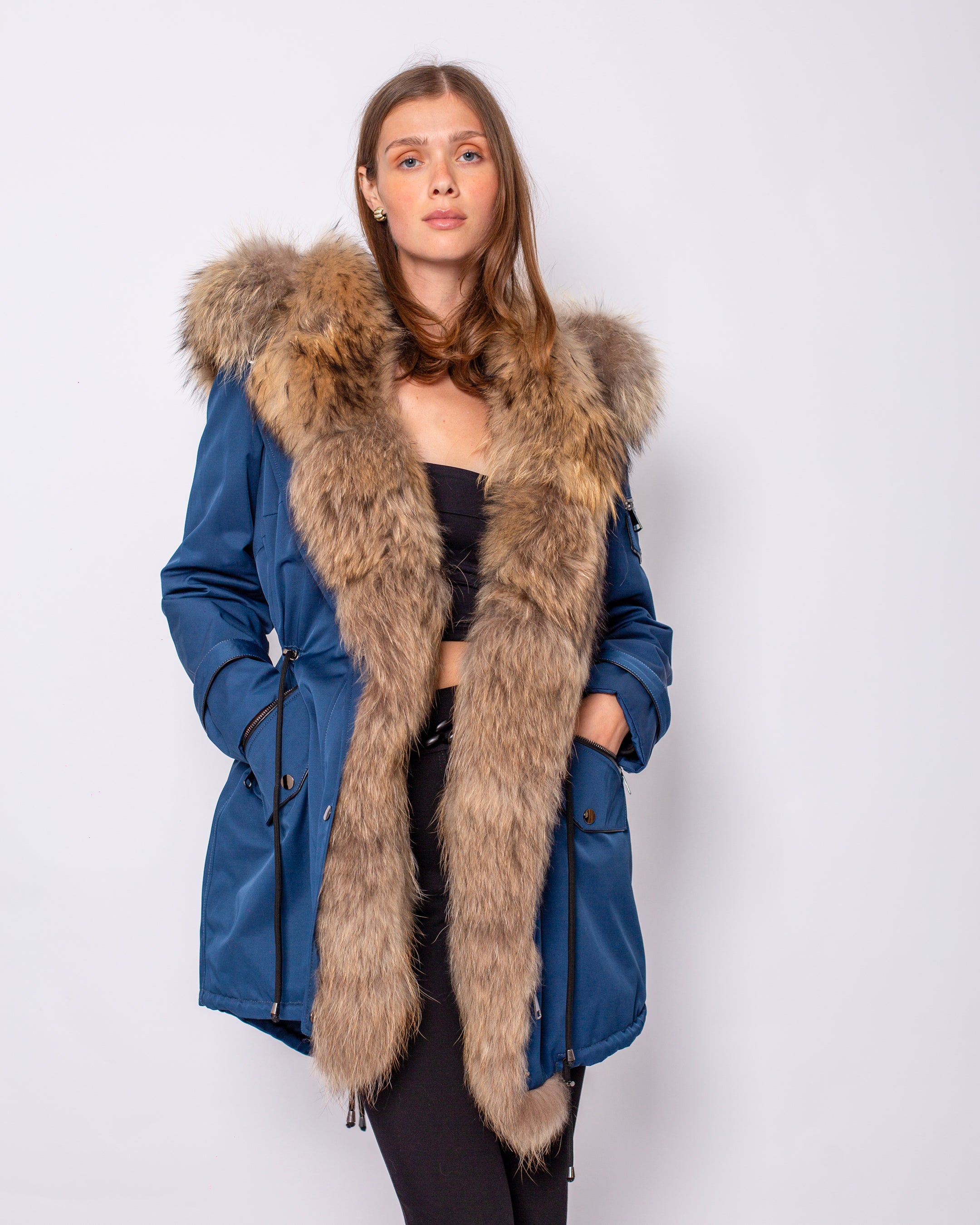 Collar and Front Fur Hooded Coat