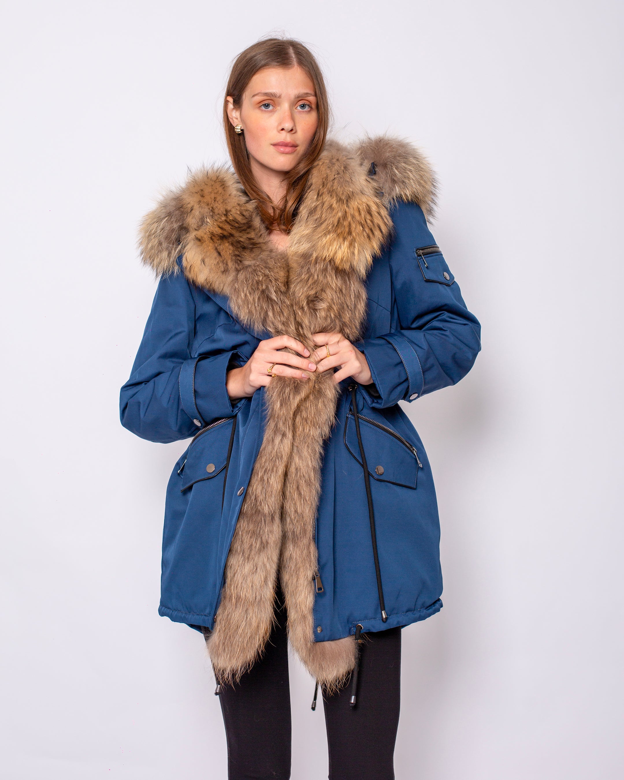 Collar and Front Fur Hooded Coat