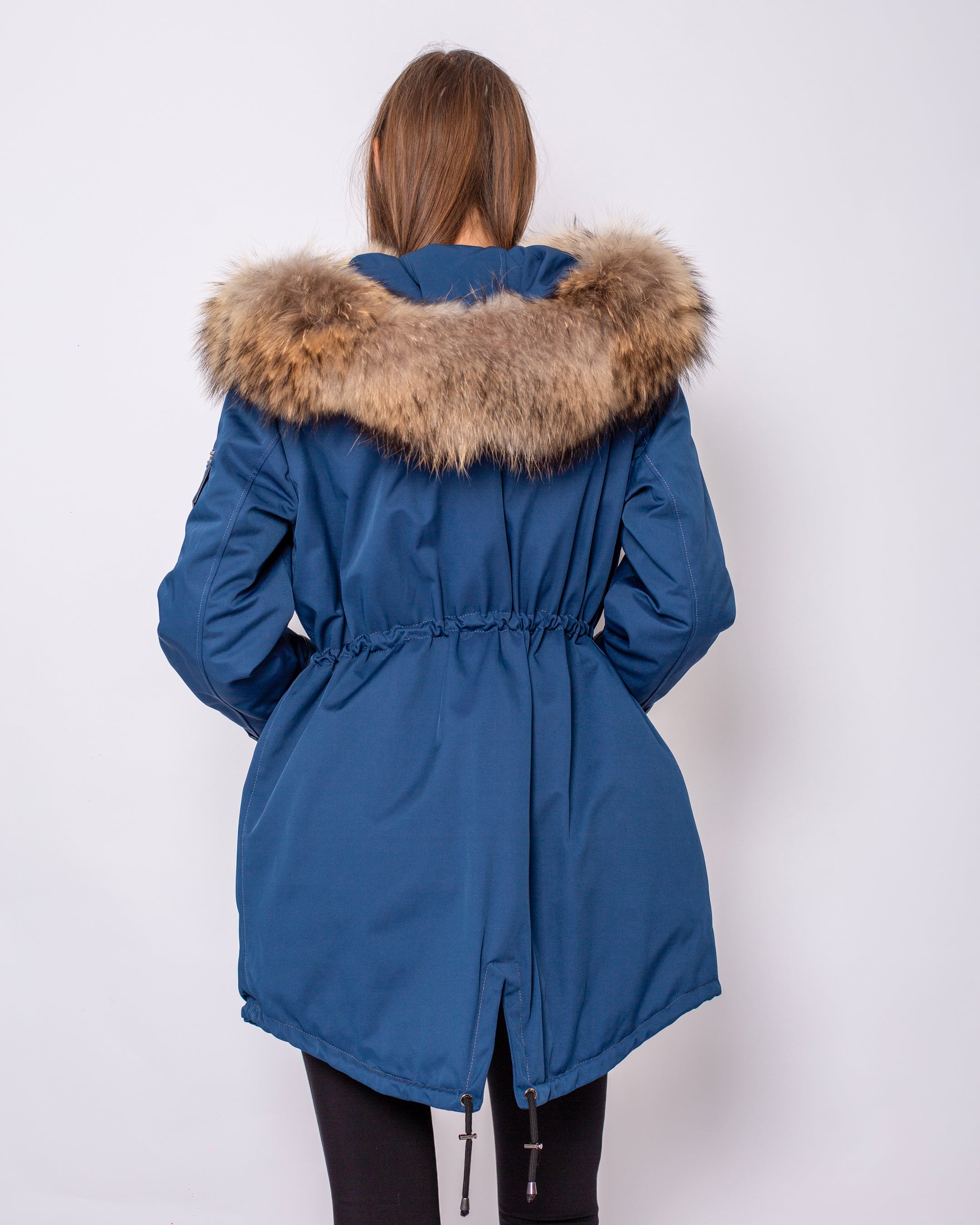 Collar and Front Fur Hooded Coat