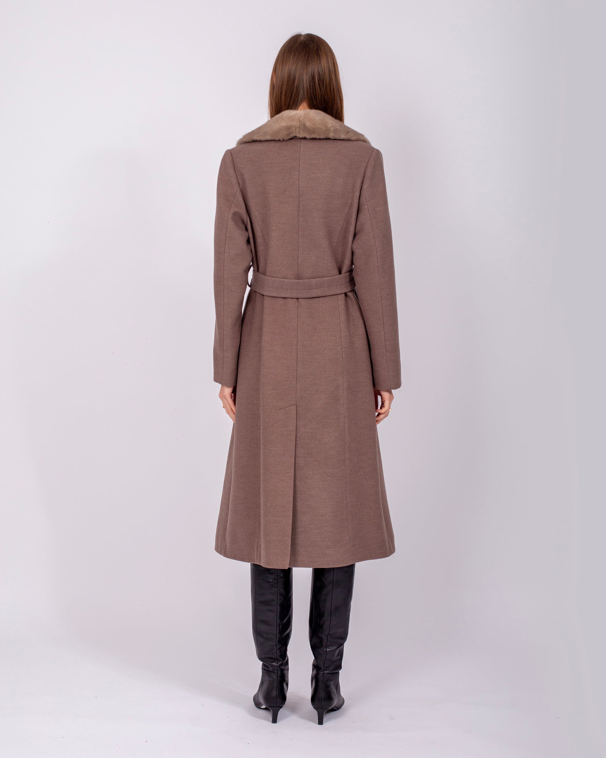 Belted Cashmere Coat with Mink Fur Collar