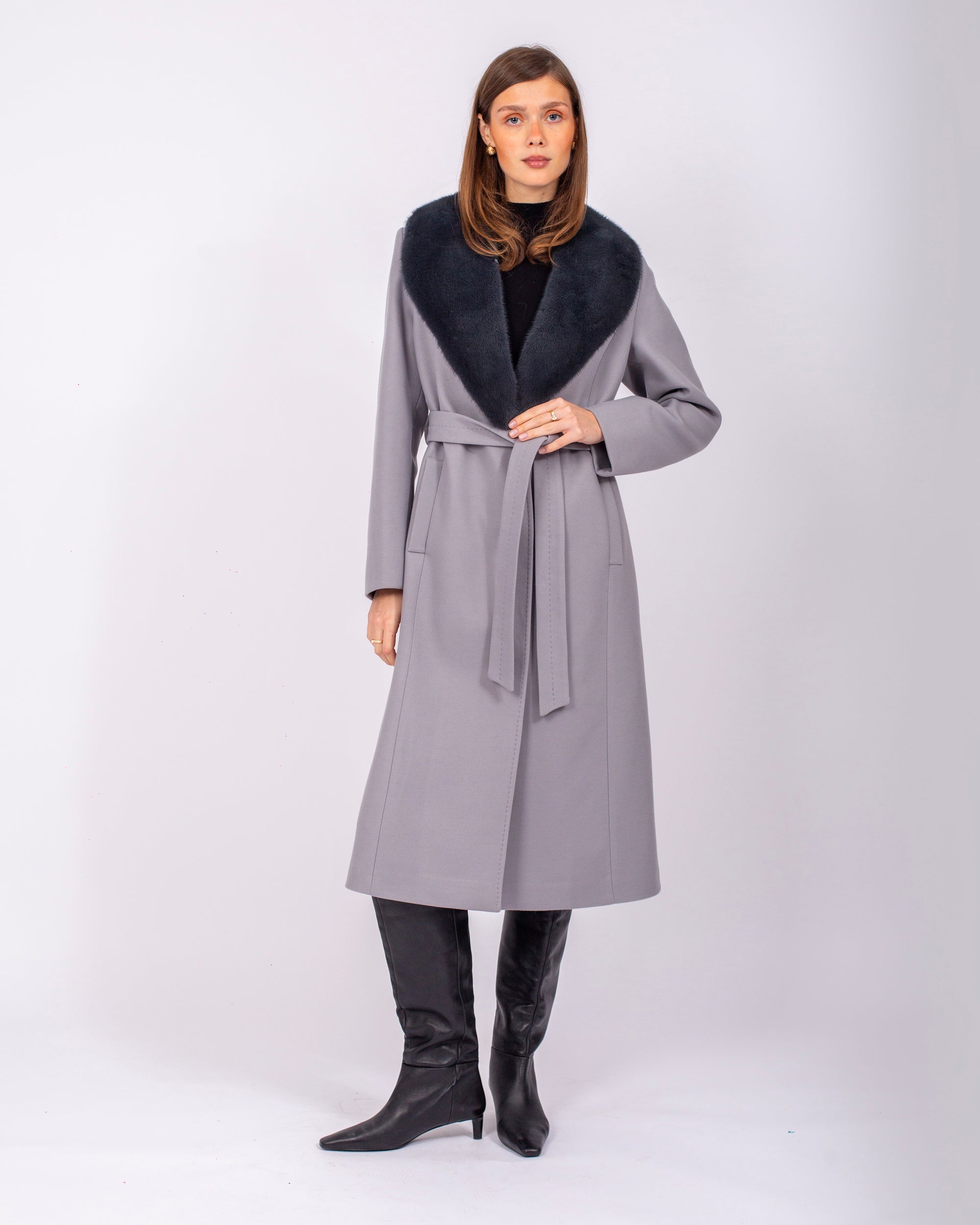 Belted Cashmere Coat with Mink Fur Collar