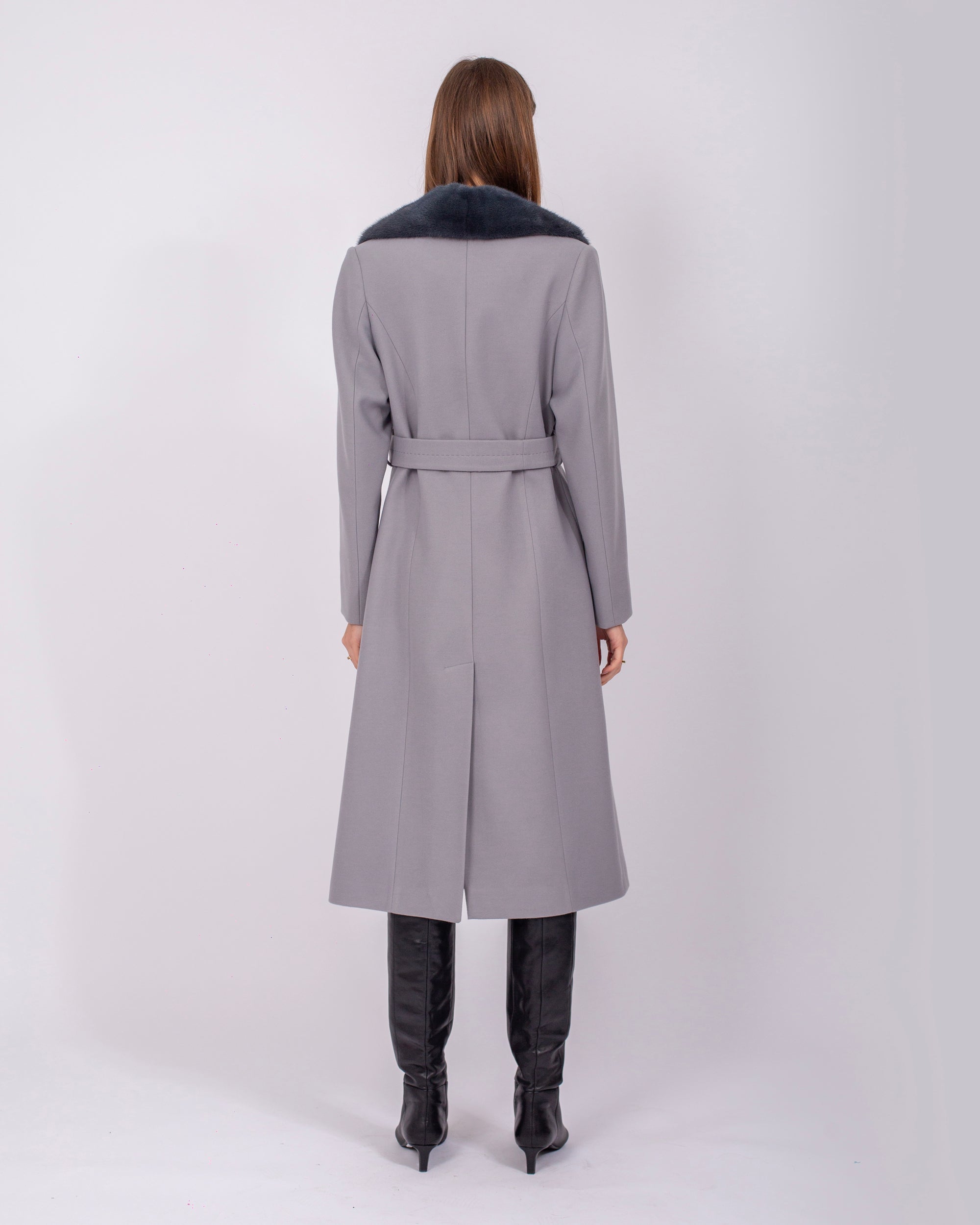 Belted Cashmere Coat with Mink Fur Collar