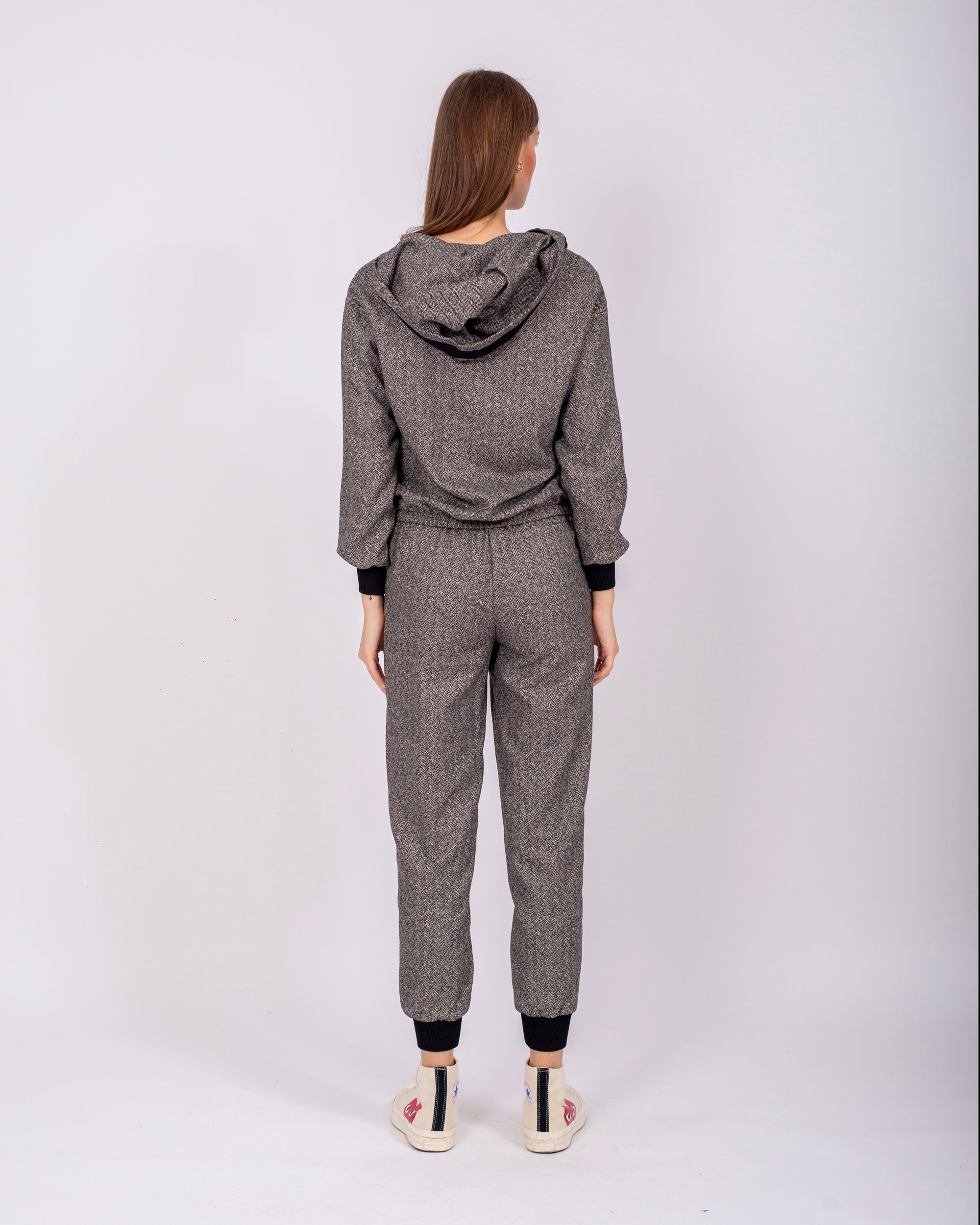 Hooded Tracksuit Set with Half Zipper on the Front, Elastic Skirt and Sleeves