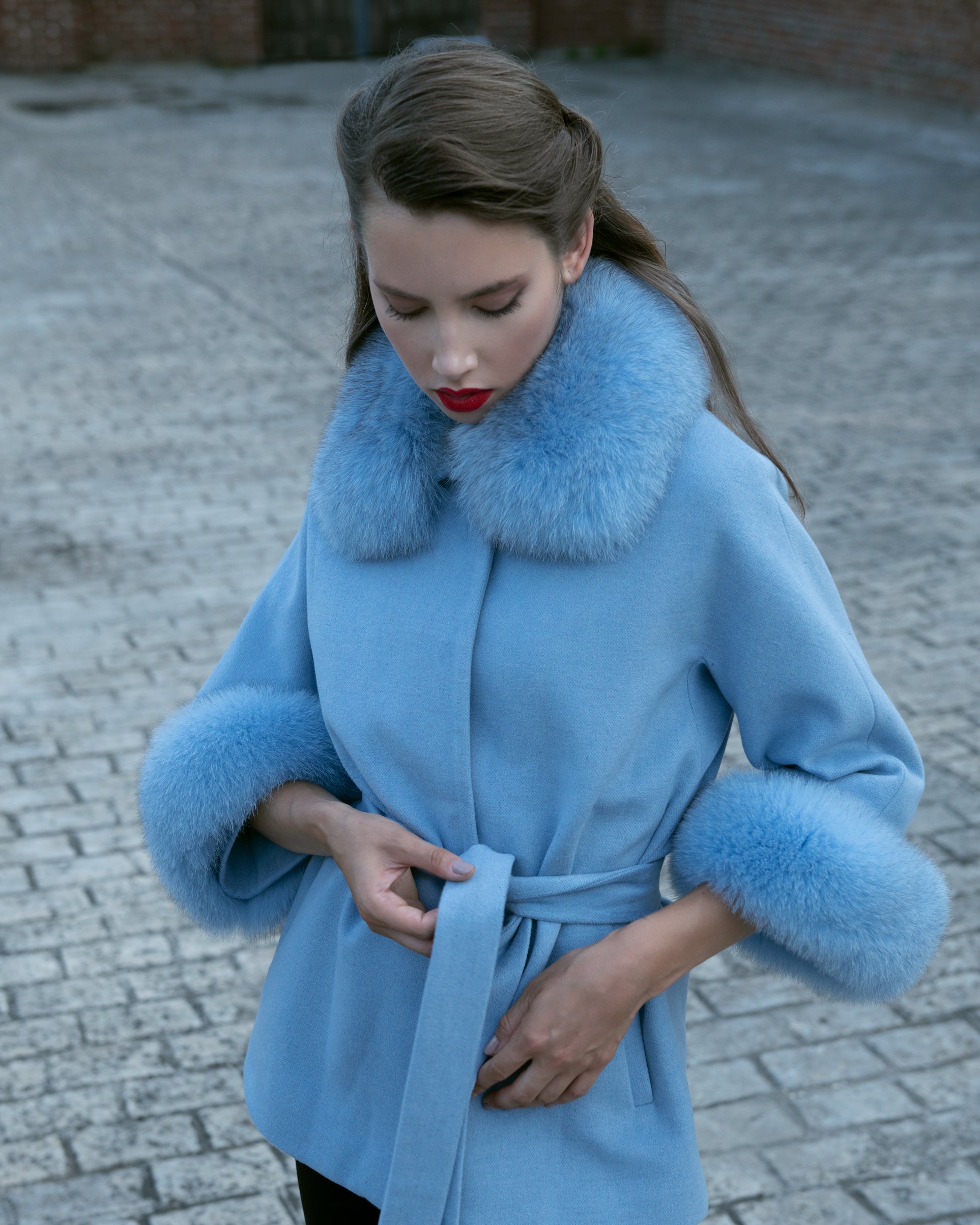 Collar and Sleeves Fur Coat